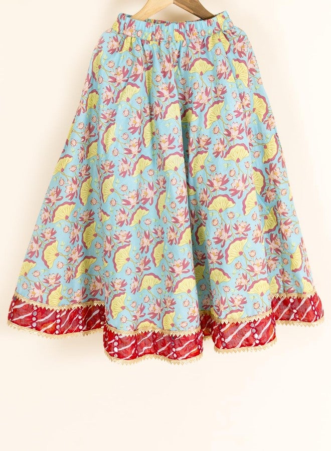 Pspeaches Girl's Green White Printed Sequinned Cotton Readymade Lehenga And Choli Set (Green-5-6Y) - Image 3