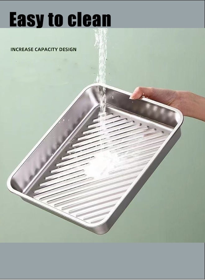 هاهاهاي مجموعة صواني خبز من 2 قطع مع أغطية، مجموعة صواني فرن من الفولاذ المقاوم للصدأ، صينية خبز مستطيلة عميقة للكعك، نمط موجي غير لاصق، أواني خبز مستطيلة آمنة للاستخدام في الفرن، حاويات تخزين طعام لللازانيا والكعك والبيتزا، تحضير الحفلات والوجبات، آمنة للغسل في غسالة الأطباق (25x20x5 سم) - Image 5