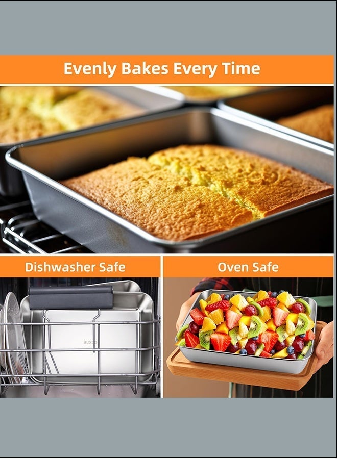 هاهاهاي مجموعة صواني خبز من 2 قطع مع أغطية، مجموعة صواني فرن من الفولاذ المقاوم للصدأ، صينية خبز مستطيلة عميقة للكعك، نمط موجي غير لاصق، أواني خبز مستطيلة آمنة للاستخدام في الفرن، حاويات تخزين طعام لللازانيا والكعك والبيتزا، تحضير الحفلات والوجبات، آمنة للغسل في غسالة الأطباق (25x20x5 سم) - Image 3