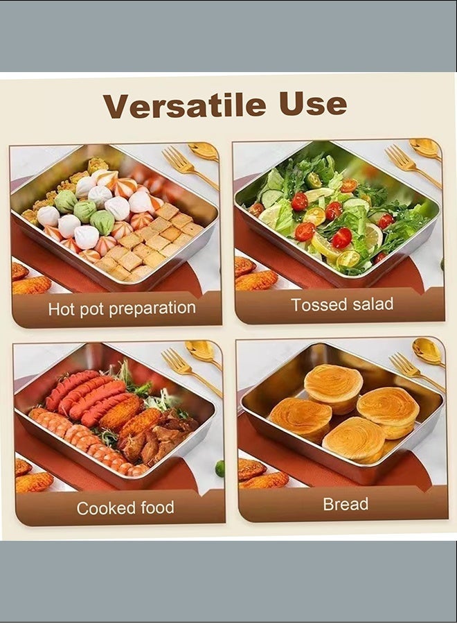 هاهاهاي مجموعة صواني خبز من 2 قطع مع أغطية، مجموعة صواني فرن من الفولاذ المقاوم للصدأ، صينية خبز مستطيلة عميقة للكعك، نمط موجي غير لاصق، أواني خبز مستطيلة آمنة للاستخدام في الفرن، حاويات تخزين طعام لللازانيا والكعك والبيتزا، تحضير الحفلات والوجبات، آمنة للغسل في غسالة الأطباق (25x20x5 سم) - Image 2