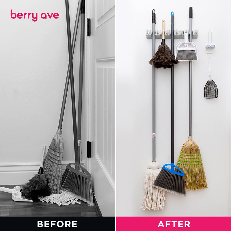 Berry Ave EXTRA GRIP Mop & Broom Holder Wall Mount - Wall Hanging Garden Tool & Utility Closet Organizer, Mop & Broom Hook, Broom Hanger Wall Mount, Mop Broom Organizer, Wall Mounted Broom Rack Mop Storage - Image 5