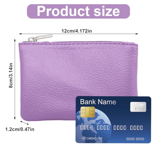 PENGJINYU 2 Pack Leather Zipper Coin Purse, Portable PU Leather Coin Purse,Mini Coin Pocket Pouch Change Holder, Coin Pouch with Zipper for Men Women Headset Credit Card ID Key Lipstick (Black&Purple) - Image 2
