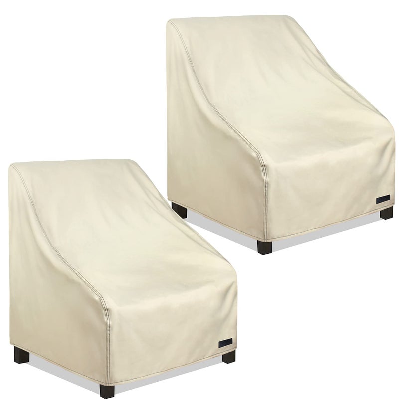 NettyPro Waterproof Patio Chair Covers 2 Pack, 600D Heavy Duty Outdoor Seat Cover, 26W x 28W x 28H inch, Beige - Image 1