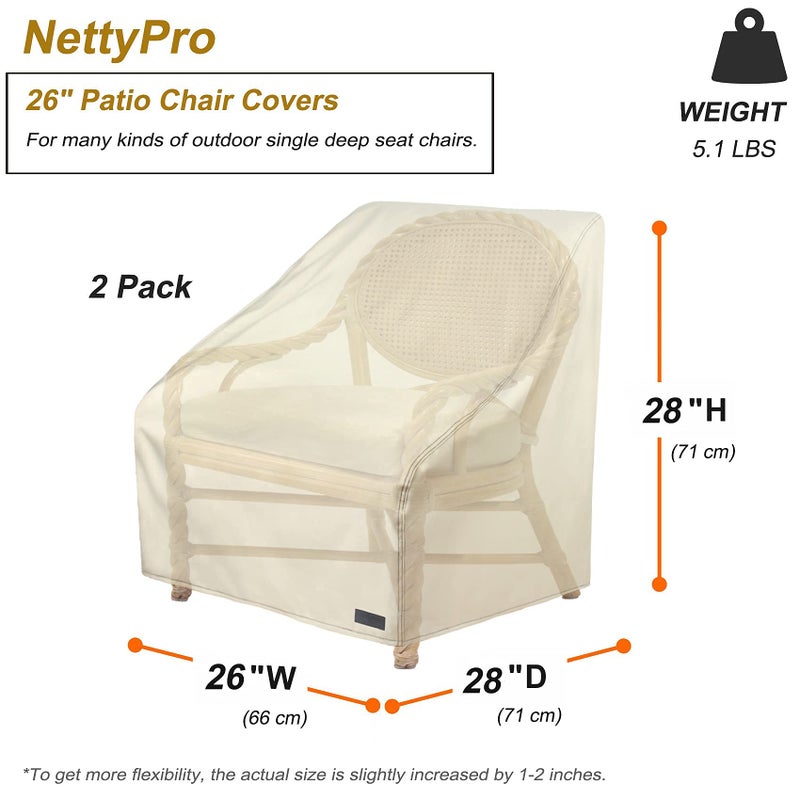 NettyPro Waterproof Patio Chair Covers 2 Pack, 600D Heavy Duty Outdoor Seat Cover, 26W x 28W x 28H inch, Beige - Image 5