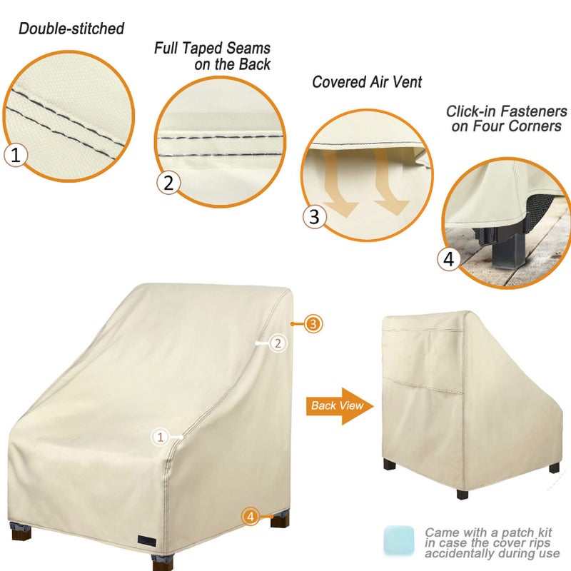 NettyPro Waterproof Patio Chair Covers 2 Pack, 600D Heavy Duty Outdoor Seat Cover, 26W x 28W x 28H inch, Beige - Image 4