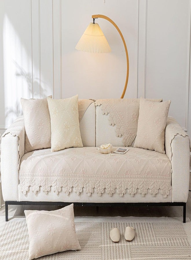 vctops Farmhouse 100% Cotton Quilted Couch Cover Floral Embroidered Sofa Cover Non-Slip Soft Sofa Slipcover Washable Furniture Protector (Khaki,28"x28") - Image 2