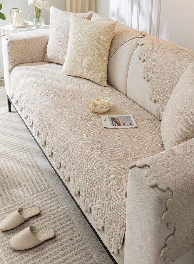vctops Farmhouse 100% Cotton Quilted Couch Cover Floral Embroidered Sofa Cover Non-Slip Soft Sofa Slipcover Washable Furniture Protector (Khaki,28"x28") - Image 4