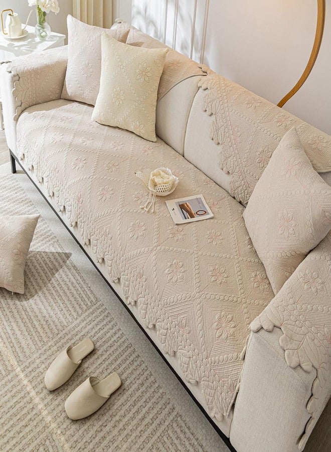 vctops Farmhouse 100% Cotton Quilted Couch Cover Floral Embroidered Sofa Cover Non-Slip Soft Sofa Slipcover Washable Furniture Protector (Khaki,28"x28") - Image 5