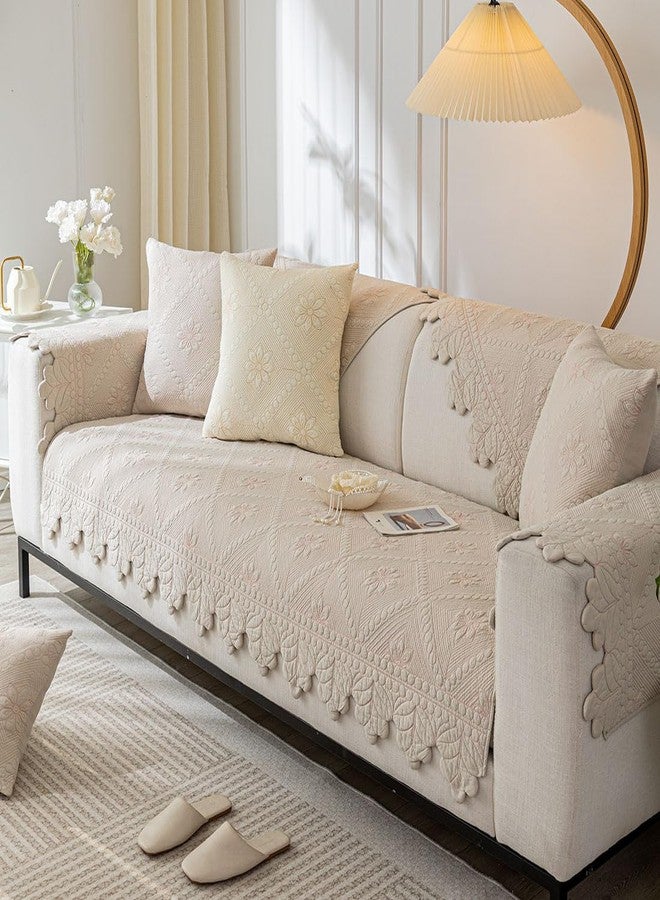 vctops Farmhouse 100% Cotton Quilted Couch Cover Floral Embroidered Sofa Cover Non-Slip Soft Sofa Slipcover Washable Furniture Protector (Khaki,28"x28") - Image 3