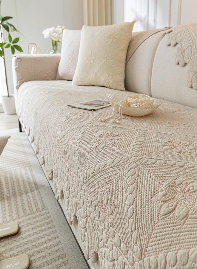 vctops Farmhouse 100% Cotton Quilted Couch Cover Floral Embroidered Sofa Cover Non-Slip Soft Sofa Slipcover Washable Furniture Protector (Khaki,28"x28") - Image 1