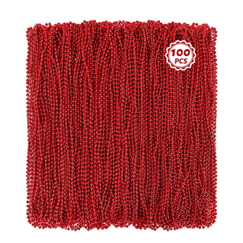 Huskein 100 PCS Christmas Beads Bulk 33 Valentines Day Beads Necklaces Mardi Gras Beads Necklaces Bulk Red Round Beads For Parade Throw Carnival Accessories Party Supplies Favors - Image 1