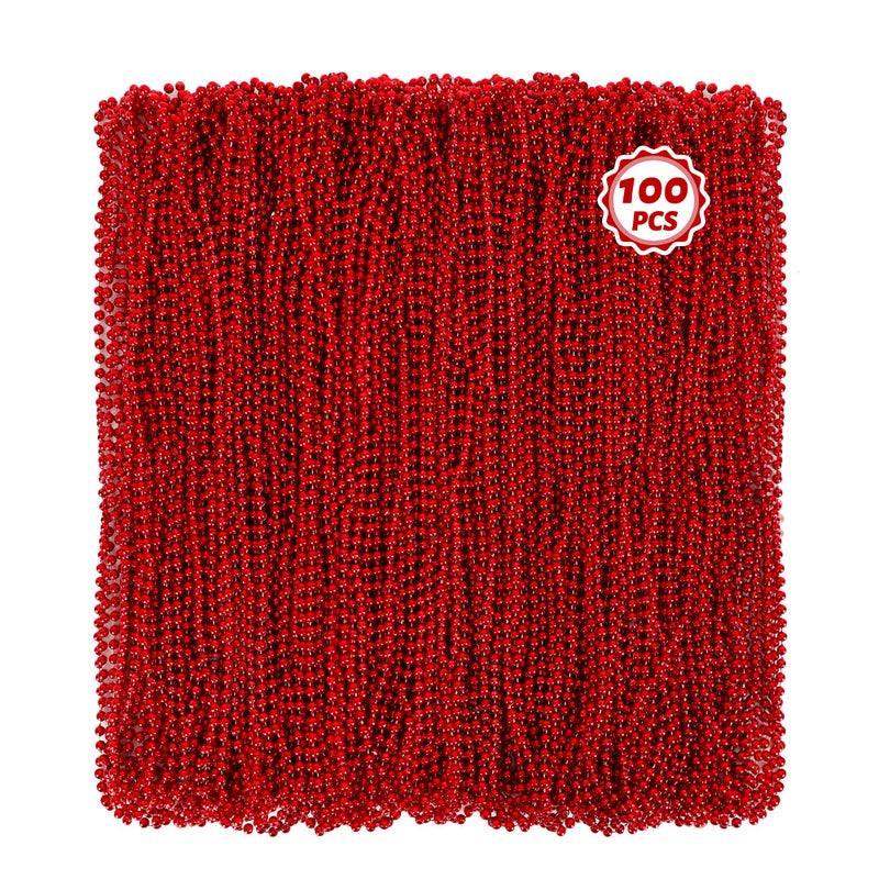 Huskein 100 PCS Christmas Beads Bulk 33 Valentines Day Beads Necklaces Mardi Gras Beads Necklaces Bulk Red Round Beads For Parade Throw Carnival Accessories Party Supplies Favors - Image 3
