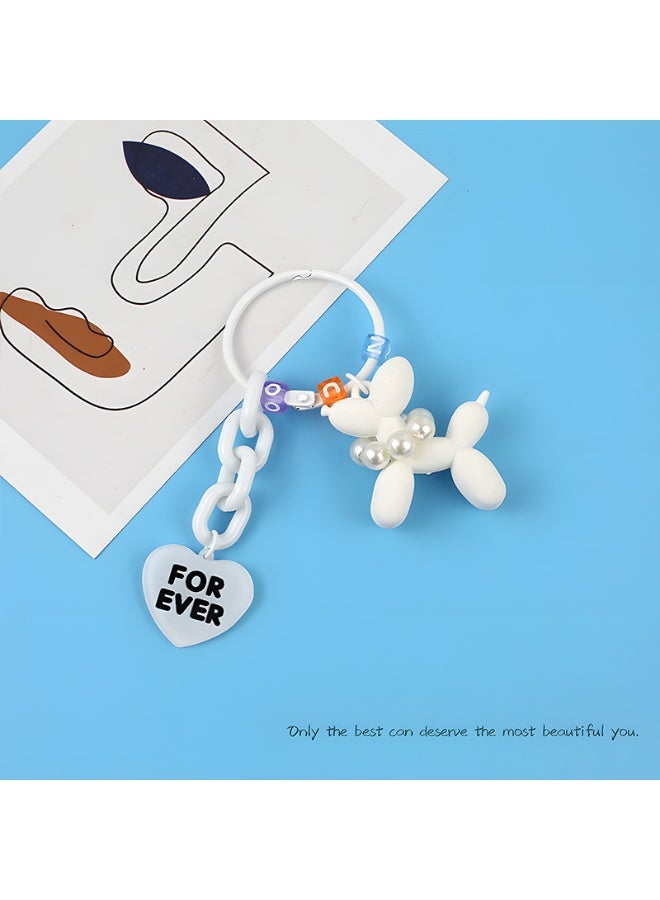 NIBEMINENT Beaded Phone Lanyard, Anti Lost Removable Wrist Strap, Cute Balloon Dog Bracelet Pendant, Phone Keychain Lanyard,White
