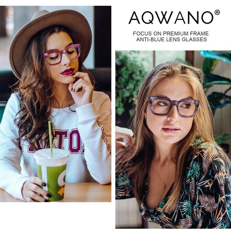 AQWANO نظارات قراءة أنيقة كبيرة الحجم من AQWANO للنساء من مصممي الأزياء، نظارات كمبيوتر مربعة الضوء الأزرق مع مفصلات زنبركية فوشيا 2.5 - Image 4