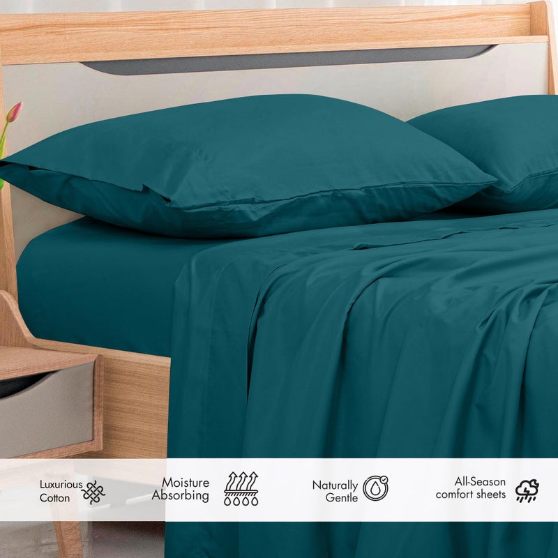 Royale Linens 300 Thread Count 100% Long Staple Combed Cotton Flat Sheet - Super Soft - Top Sheet - Twin Flat Sheet Sold Separately - Breathable  Cool & Crisp Percale Flat Sheet Only (Twin  Teal) - Image 3