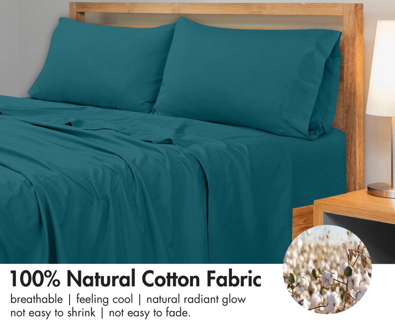 Royale Linens 300 Thread Count 100% Long Staple Combed Cotton Flat Sheet - Super Soft - Top Sheet - Twin Flat Sheet Sold Separately - Breathable  Cool & Crisp Percale Flat Sheet Only (Twin  Teal) - Image 4