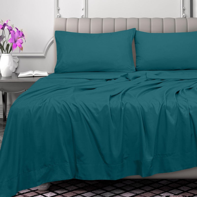 Royale Linens 300 Thread Count 100% Long Staple Combed Cotton Flat Sheet - Super Soft - Top Sheet - Twin Flat Sheet Sold Separately - Breathable  Cool & Crisp Percale Flat Sheet Only (Twin  Teal) - Image 2