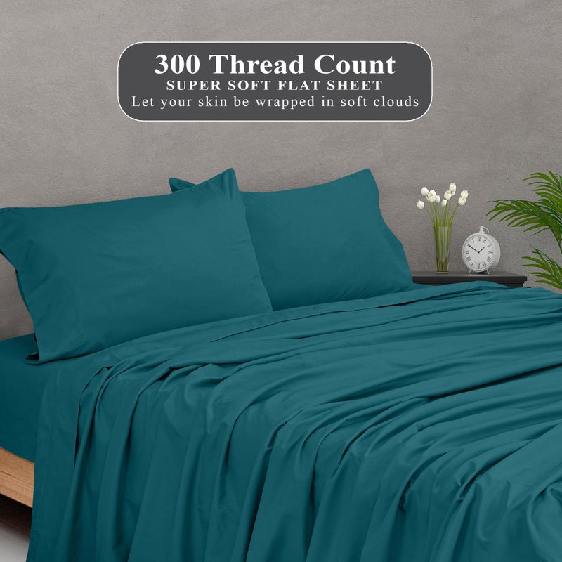 Royale Linens 300 Thread Count 100% Long Staple Combed Cotton Flat Sheet - Super Soft - Top Sheet - Twin Flat Sheet Sold Separately - Breathable  Cool & Crisp Percale Flat Sheet Only (Twin  Teal) - Image 5