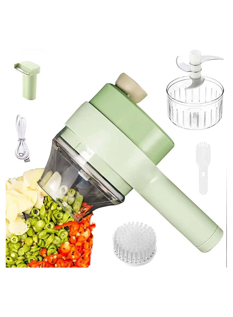 4 in 1 Handheld Electric Vegetable Cutter Set, Vegetable Cutter Mini Wireless Electric Garlic Mud Masher for Garlic Pepper Chili Onion Celery Ginger Meat with Brush  - Image 1