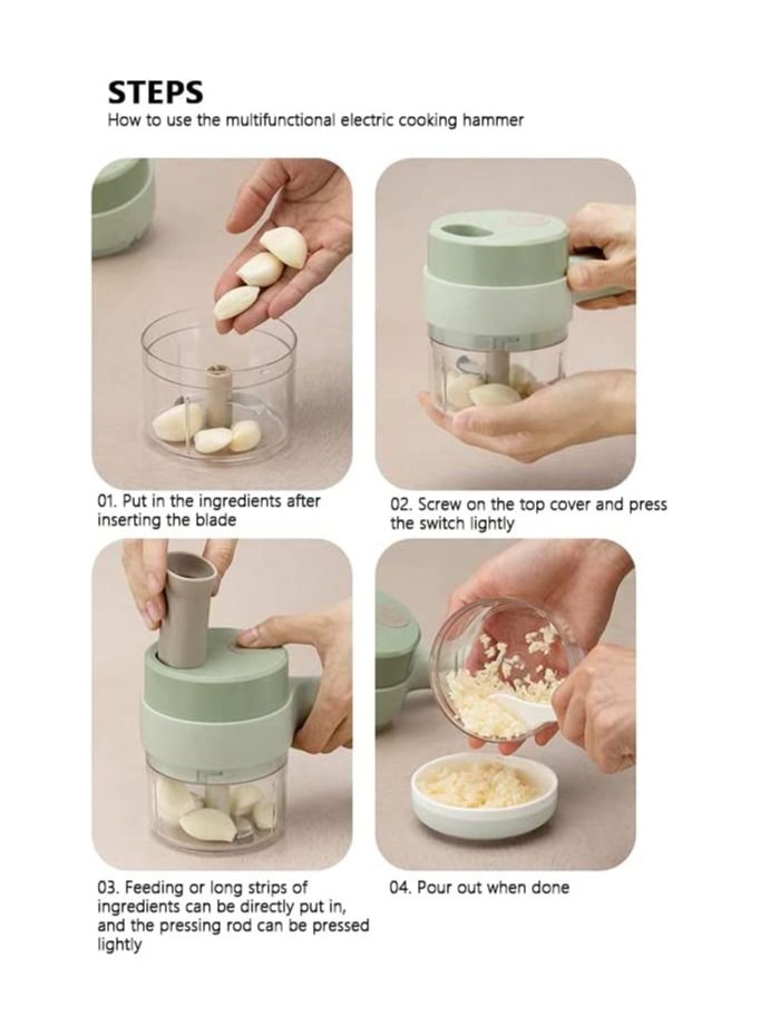 4 in 1 Handheld Electric Vegetable Cutter Set, Vegetable Cutter Mini Wireless Electric Garlic Mud Masher for Garlic Pepper Chili Onion Celery Ginger Meat with Brush  - Image 5