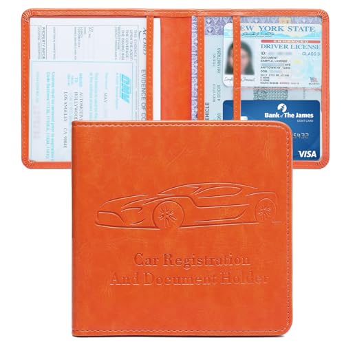 Peisicne Car Registration and Insurance Holder Vehicle Glove Box Car Organizer with Magnetic Closure for Documents Cards License Car Organization 1Pack Orange - Image 1
