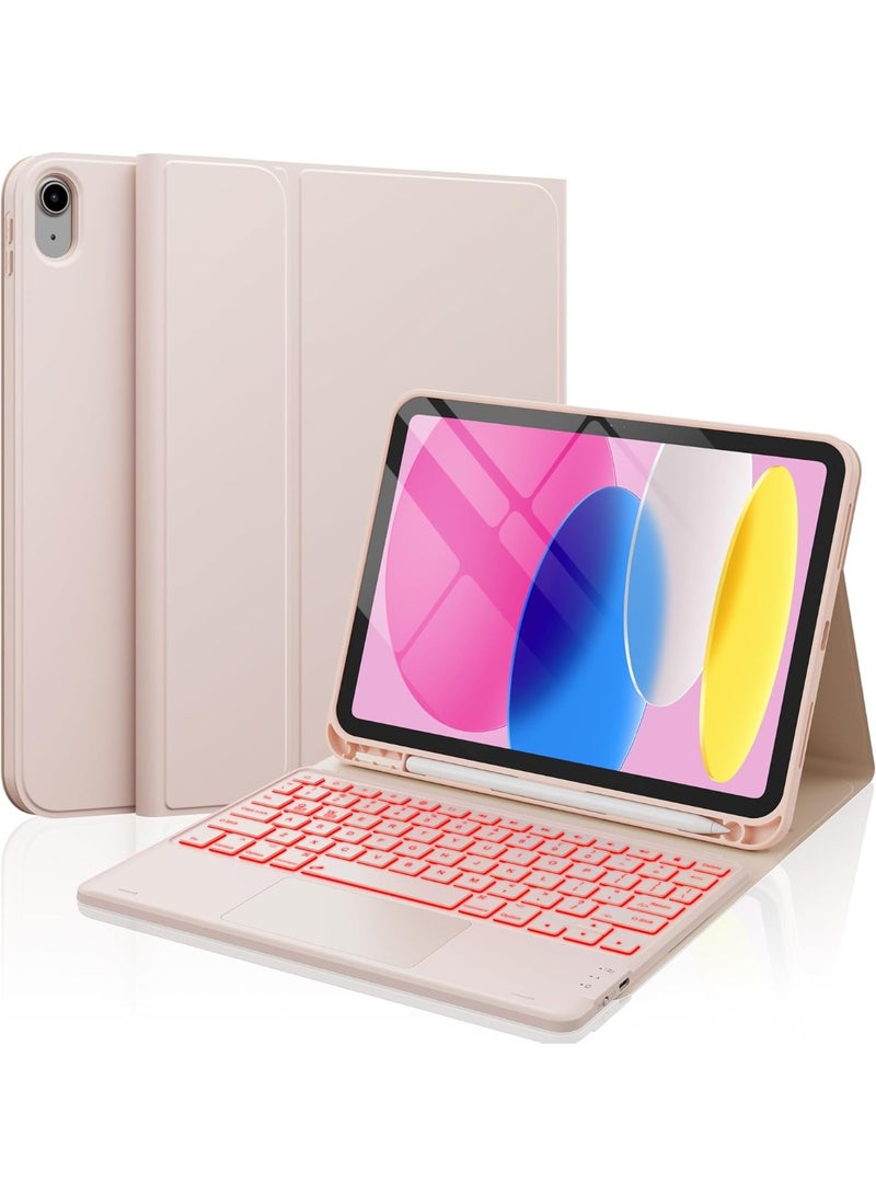 Arabic/English Keyboard Case for iPad (A16) 11th/10th Gen (2025/2022), 7-Color Backlight, Multi-Touch Trackpad, Flip Stand Case with Pencil Holder, 2 Bluetooth Channels - Image 1