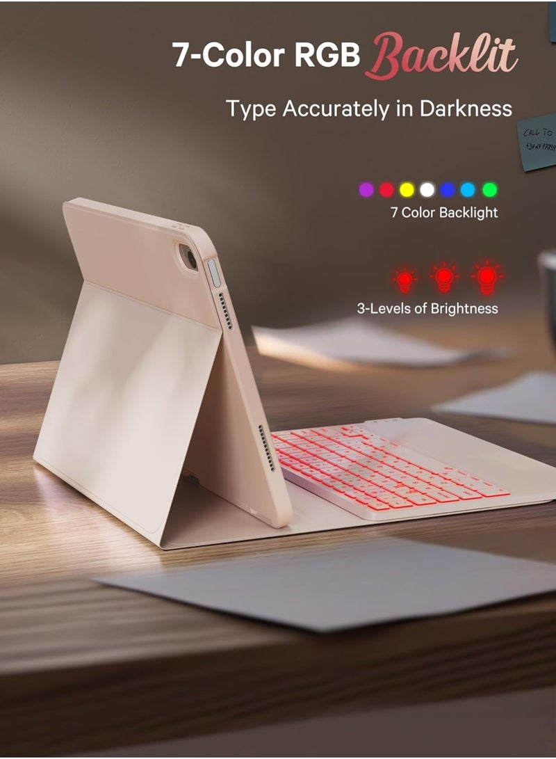 Arabic/English Keyboard Case for iPad (A16) 11th/10th Gen (2025/2022), 7-Color Backlight, Multi-Touch Trackpad, Flip Stand Case with Pencil Holder, 2 Bluetooth Channels - Image 4