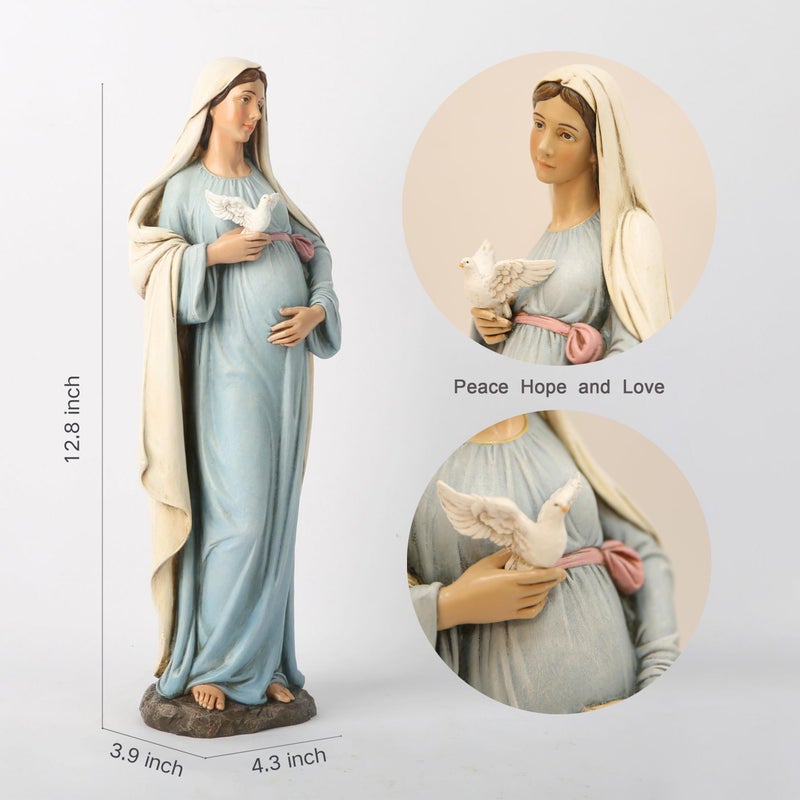 BC BUILDCLASSIC BC Catholic Expectant Mary Mother Statue, 12.8" H Blessed Virgin Mary Figure, Pregnant Mary for Pregnant Mom Gift, Inspirational Home dÃ©cor of Peace Love Hope, Handpainted by Buildclassic - Image 2