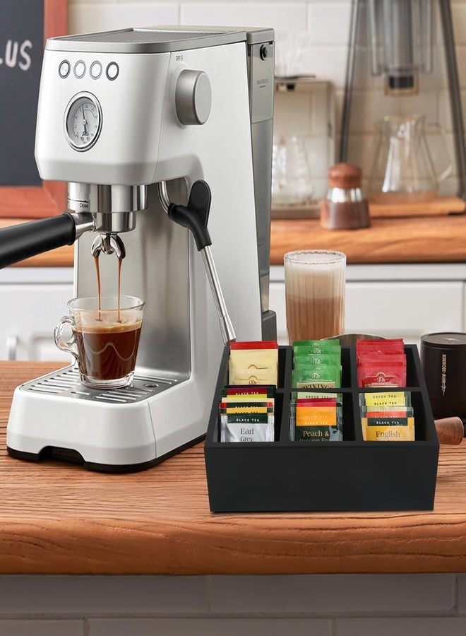 Hymoconn Tea Bag Box Wooden Black, 6 Compartments Wood Drawer Storage Organizer, Large Capacity Holder For Coffee Station, Sugar Packet, Sweeteners, Beverage Supplies - Image 4