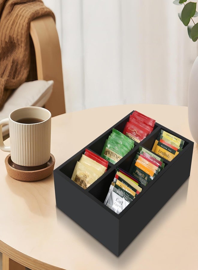 Hymoconn Tea Bag Box Wooden Black, 6 Compartments Wood Drawer Storage Organizer, Large Capacity Holder For Coffee Station, Sugar Packet, Sweeteners, Beverage Supplies - Image 2