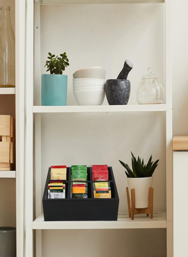 Hymoconn Tea Bag Box Wooden Black, 6 Compartments Wood Drawer Storage Organizer, Large Capacity Holder For Coffee Station, Sugar Packet, Sweeteners, Beverage Supplies - Image 3
