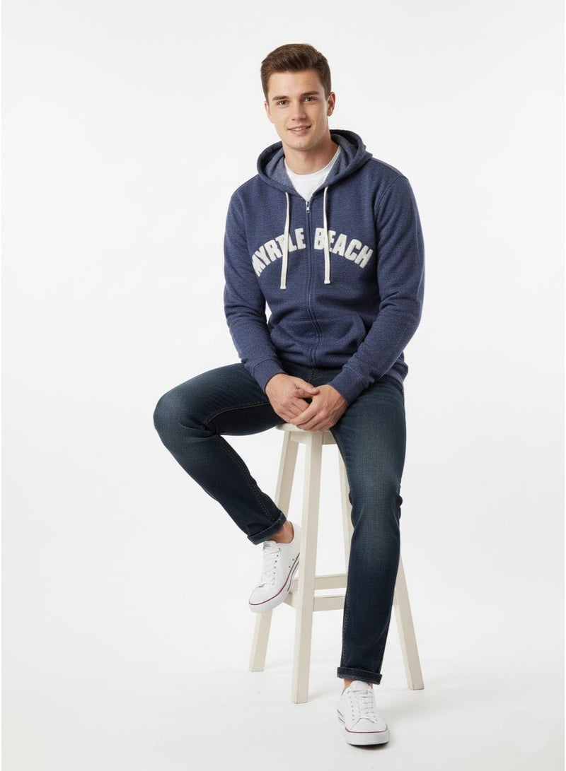 Coastal Men’s Blue Myrtle Beach Graphic Hoodie – Casual Coastal Style Pullover for Everyday Comfort - Image 1