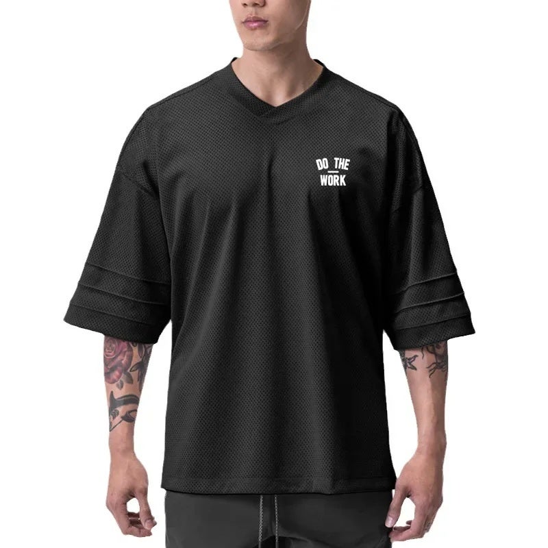 Men''s loose plus size short sleeve muscle men''s casual sports quick-drying T-shirt gym Personal Trainer Training - Image 3