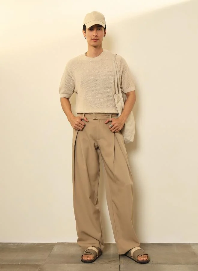 ساسافراس Men Overlapping Pleated Korean Pants