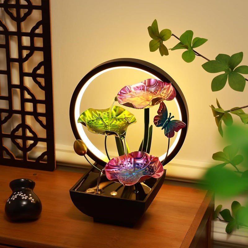 Home Elements HOME ELEMENTS metal Water Fountains with Ring Light for HOME Decor Tabletop Indoor Desktop Showpiece Fountain for Living Room Bedroom Office Housewarming Gift Meditation Zen Water Fountain FT_02  - Image 2