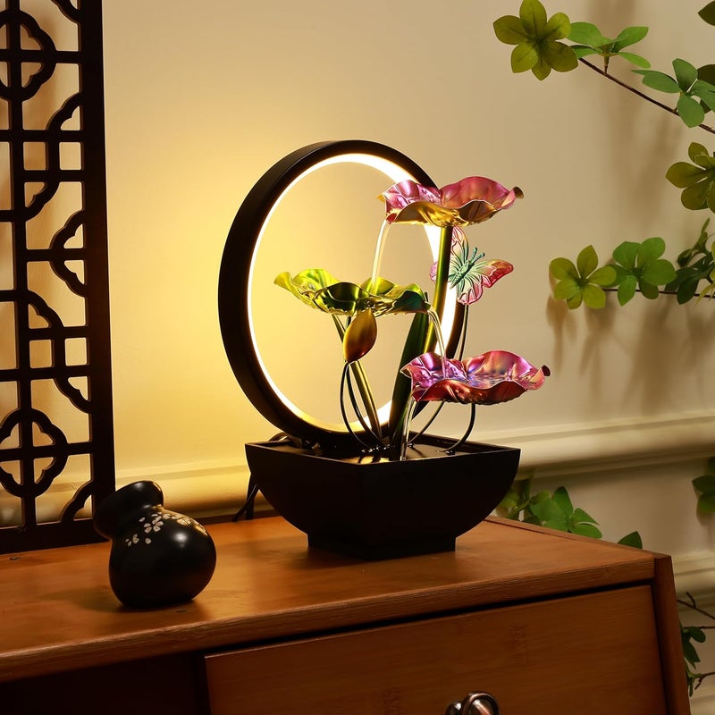Home Elements HOME ELEMENTS metal Water Fountains with Ring Light for HOME Decor Tabletop Indoor Desktop Showpiece Fountain for Living Room Bedroom Office Housewarming Gift Meditation Zen Water Fountain FT_02  - Image 3
