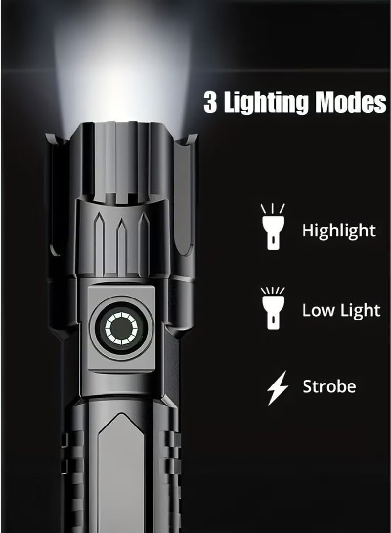 Portable USB Rechargeable Flashlight – Zoomable, 3 Modes, IPX4 Waterproof Handheld Torch – Zoom Flashlight – Three-Mode Waterproof Light – Travel Flashlight – High-Brightness Torch - Image 4