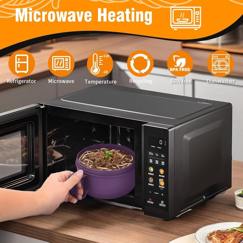 CD HOME Microwave Bowl with Lids,Ramen Bowl,28oz Microwave Soup Mugs with Handles,for Soup and Instant Noodles,Oatmeal, Gumbo, Salad, College Dorm Room Essentials for Girls for Boys Apartment Essentials - Image 3