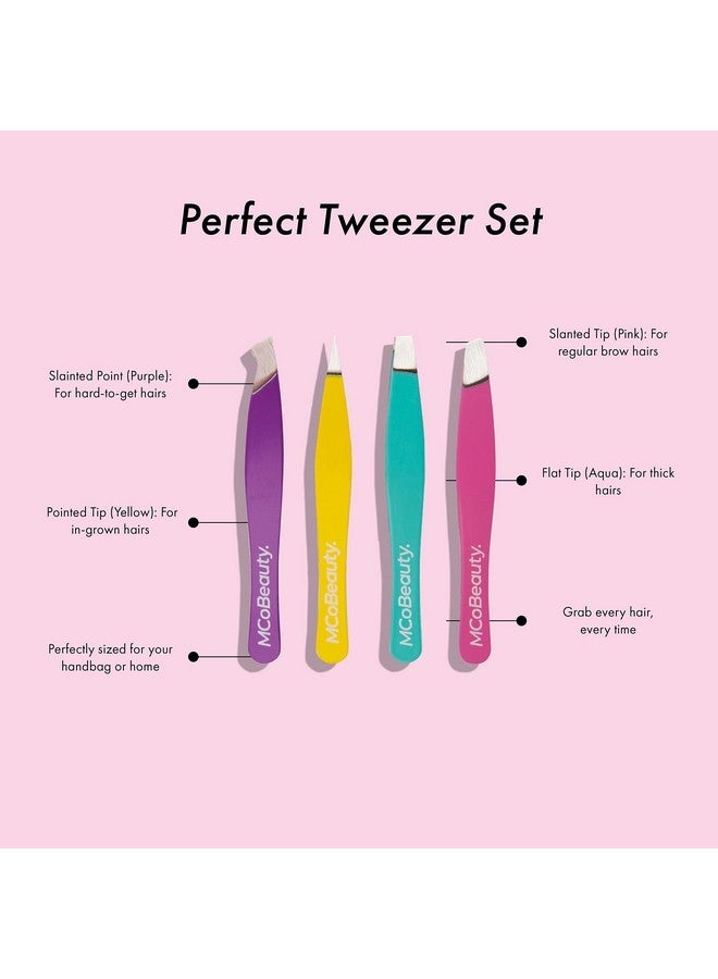 أم سي أو بيوتي مجموعة ملقط مثالية احترافية مكونة من 4 قطع، أطراف مائلة فائقة الدقة، معدنية قابلة للتنظيف ومقاومة للصدأ، تزيل الشعر العنيد - Image 2