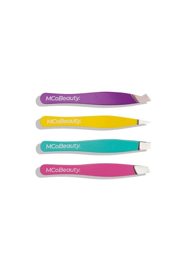 أم سي أو بيوتي مجموعة ملقط مثالية احترافية مكونة من 4 قطع، أطراف مائلة فائقة الدقة، معدنية قابلة للتنظيف ومقاومة للصدأ، تزيل الشعر العنيد - Image 1