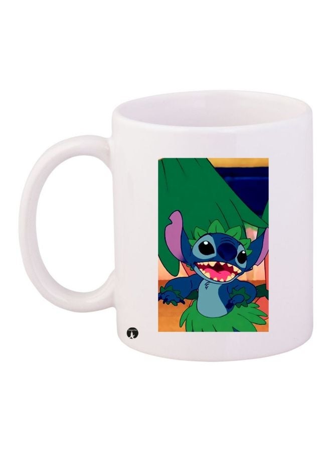 Cartoon Printed Coffee Mug White/Green/Blue 11ounce
