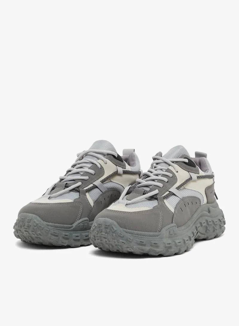 Styli Active Abstract Lace Design Chunky Sole Lace Up Sneakers