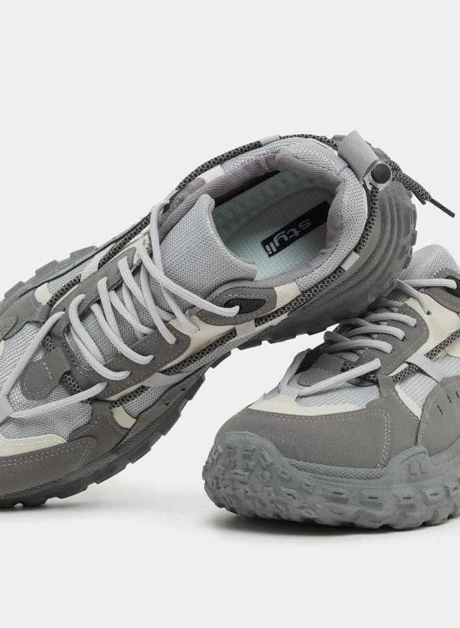 Styli Abstract Lace Design Chunky Sole Lace Up Sneakers