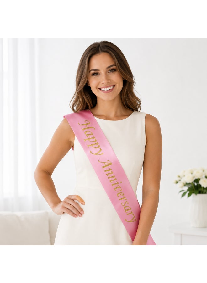 Pink Happy Anniversary Party Sash, Anniversary Celebration Sash for Couples, Wedding Anniversary Party Accessory and Photo Prop - Image 2