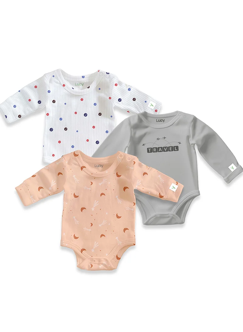 Luay Pack Of 3 100% Bamboo based Ultra-Soft fabric Onesies Premium Jumpsuit For Baby Boys & Girls - Soft Fabric with Comfortable Cozy feel, Best Romper Sleepsuits for Newborn Baby,Night suit for infants  | Best Price UAE