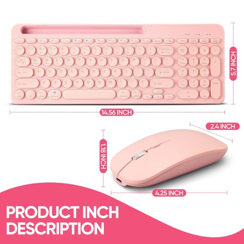 Guiheng Wireless Keyboard and Mouse Combo with Phone Tablet Holder, Rechargeable Dual-Mode (Bluetooth 5.0 and 3.0 +2.4G) Multi-Device Silent Mouse for Windows, iPad, Tablet, MacOS,iOS,Android (Pink) - Image 2
