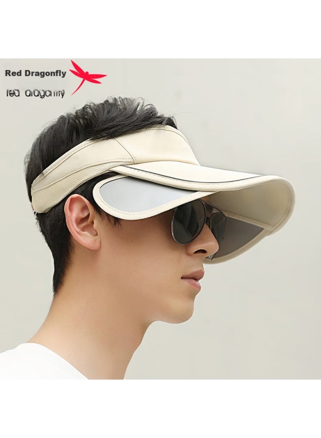 Red Dragonfly Sun Hat For Men, Summer Beach Uv Protection Face-covering Korean-style Trendy Wide-brimmed Cycling And Outdoor Sun Visor Hat - Image 1