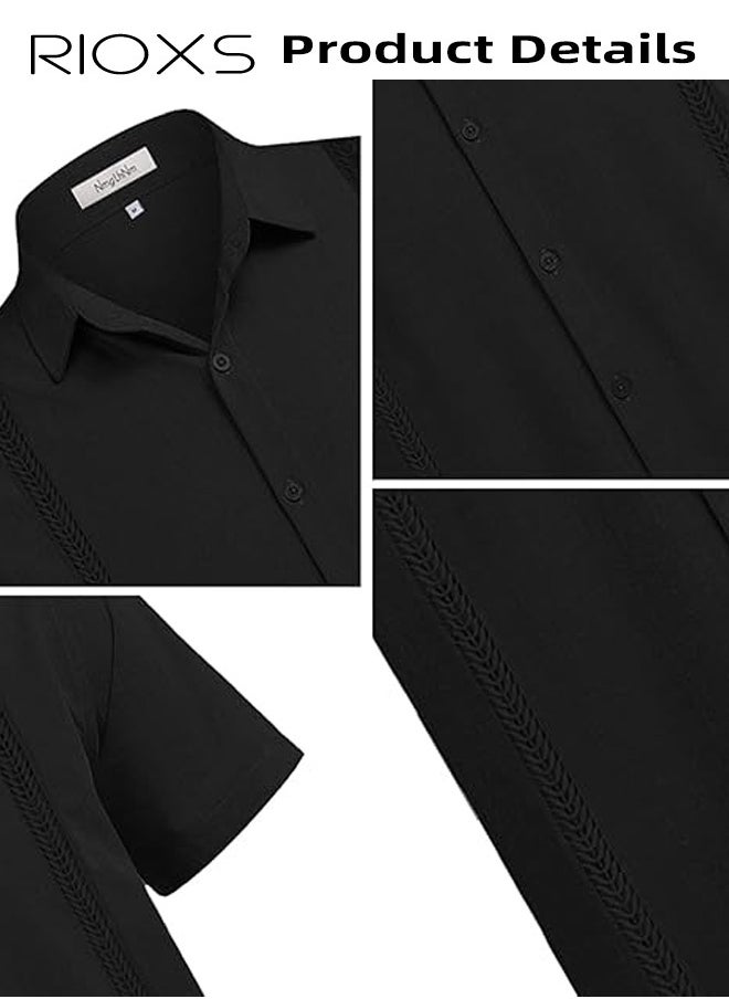 RIOXS Men's Shirts, Button-Up Short Sleeve Top, Solid Color V-Neck Henley Shirts, Summer Loose Casual Beach Shirts For Men, Comfy Tops For Hawaiian Office Or Daily Wear  - Image 5