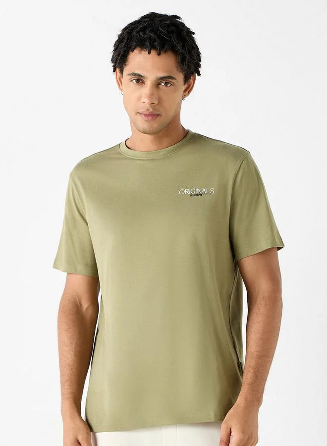 Lee Cooper Printed Crew Neck T-shirt with Short Sleeves