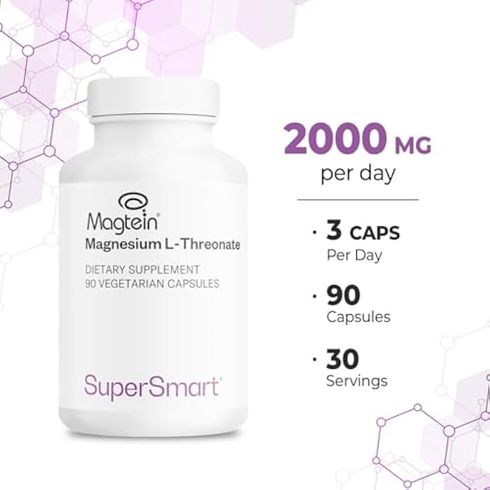 SuperSmart Magnesium L-Threonate 2000mg per Day (Patented Magtein) - Highly Bioavailable Magnesium Threonate - Brain Supplement | Non-GMO & Gluten Free - 120 Vegetarian Capsules - Image 5